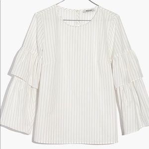 NWT MADEWELL Striped Ruffle-Sleeve Top